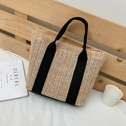 Summer Trend Straw Bags New Popular Hit Color Handbags for Women 2023 Designer Luxury Zipper Color Matching Tote Bag