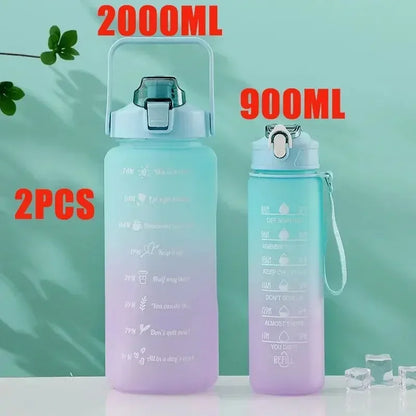 3PCS Sports Water Bottle for Running Drinking Bottle 2L Motivational with Time Marker Stickers Portable Reusable Plastic Cups