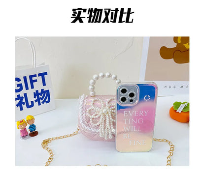 Sweet Cute Bow Children's Shoulder Bag Pearl Handle Baby Girls Small Crossbody Bags Lovely Princess Accessories Purse Handbags