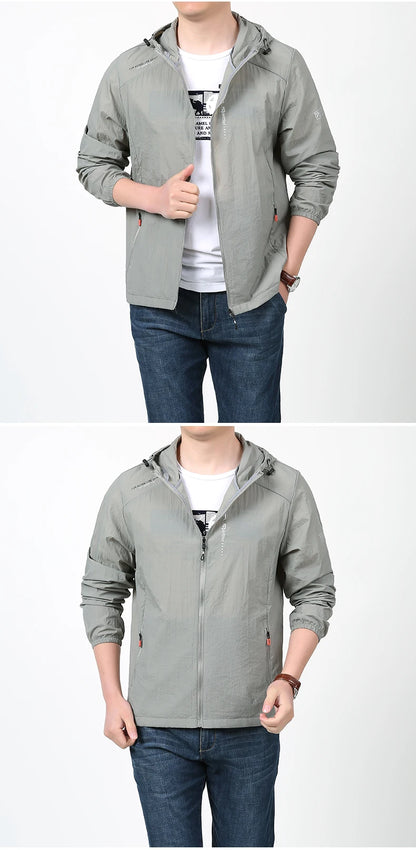 Giacca leggera ad asciugatura rapida da uomo, estiva, da campeggio e pesca, con protezione solare, ultraleggera, con cappuccio, casual, capispalla, cappotti in pelle