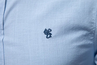 Spring and Summer New Fashion Business Shirt Men's Cotton and Linen Casual Day Fashion Solid Color Long-sleeved Shirt