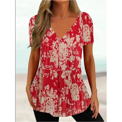 Women's T Shirt Stripe Gradient Relaxed Ladies Clothes Blouse V-Neck Fashion Short Sleeve Tees Female Oversized Sweatshirt Loose
