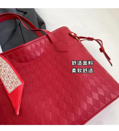 PU 2024 New Women's Bag Fashion Trend Shoulder Bag Leisure Commuter Handbag Minimalist Versatile Design Red Large Capacity