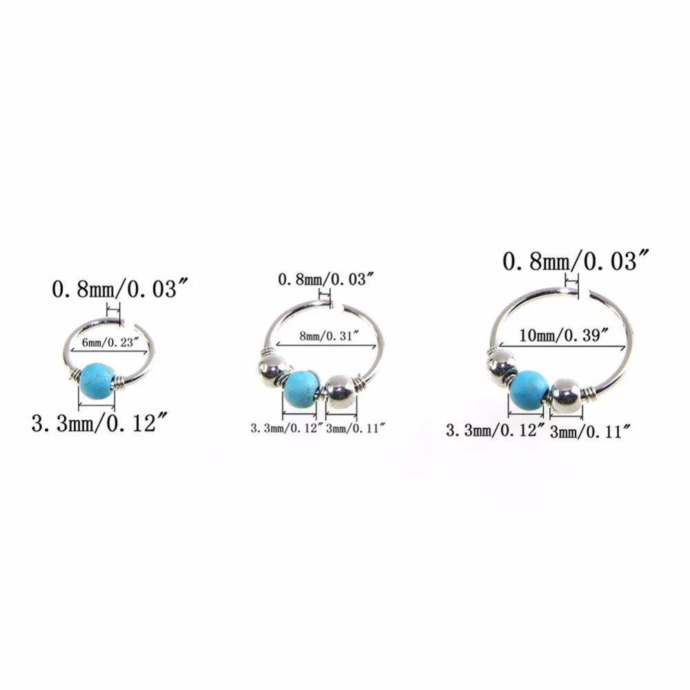 3Pcs/Set Retro Round Beads Nose Ring Earrings Nostril Hoop Body Piercing Jewelry 6mm/8mm/10mm
