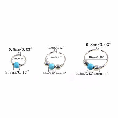 3Pcs/Set Retro Round Beads Nose Ring Earrings Nostril Hoop Body Piercing Jewelry 6mm/8mm/10mm