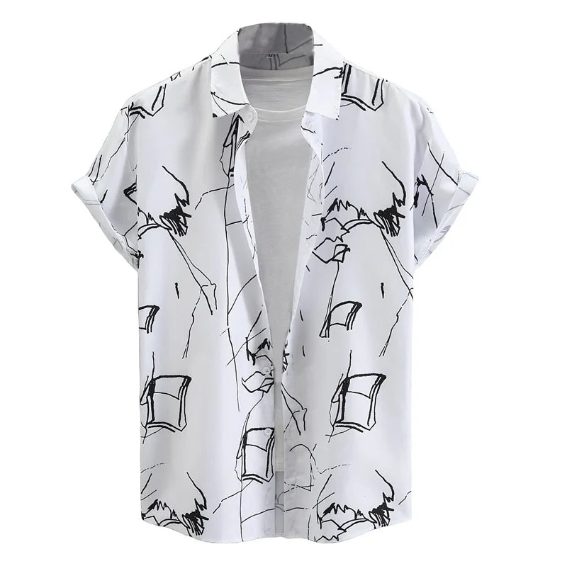 Retro Hawaiian Flower Shirt For Men Summer 3d Print Plants Leaves Short Sleeves Button Down Shirts Beach Tops Blouse Clothes
