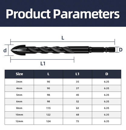 Cross Hex Drill Bit Set For Concrete Porcelain Tile Glass Metal Professional Multifunction Drill Bits Kit Tools Carbide Drills