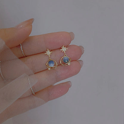 Fashion Cosmic Star River Earrings Blue Opal Niche Unique Planet Earrings Ear Studs Women Versatile Ear Jewelry