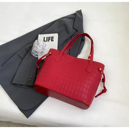 PU 2024 New Women's Bag Fashion Trend Shoulder Bag Leisure Commuter Handbag Minimalist Versatile Design Red Large Capacity