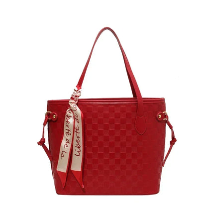 PU 2024 New Women's Bag Fashion Trend Shoulder Bag Leisure Commuter Handbag Minimalist Versatile Design Red Large Capacity