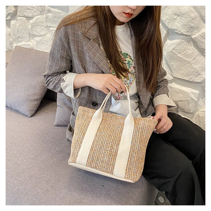 Summer Trend Straw Bags New Popular Hit Color Handbags for Women 2023 Designer Luxury Zipper Color Matching Tote Bag