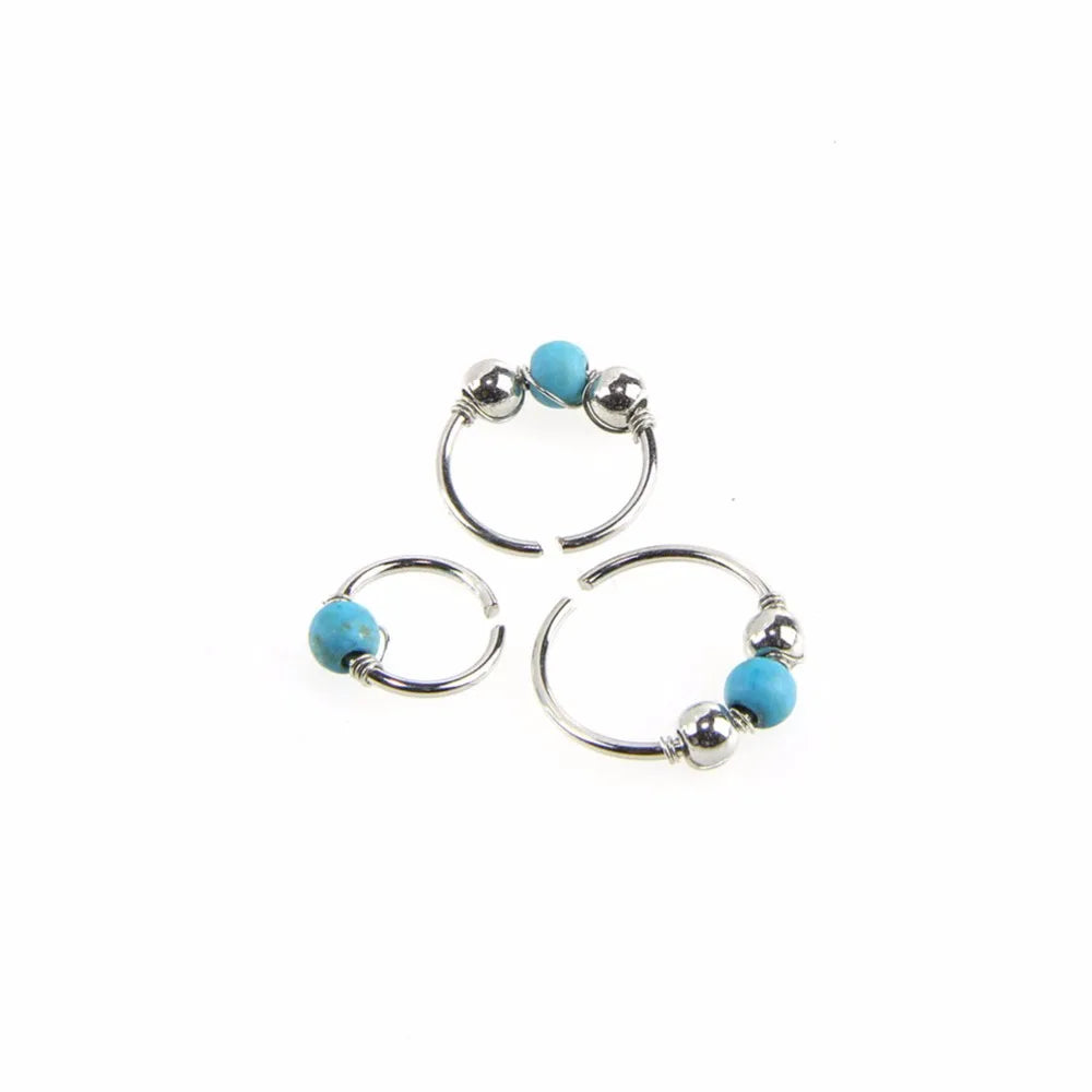 3Pcs/Set Retro Round Beads Nose Ring Earrings Nostril Hoop Body Piercing Jewelry 6mm/8mm/10mm