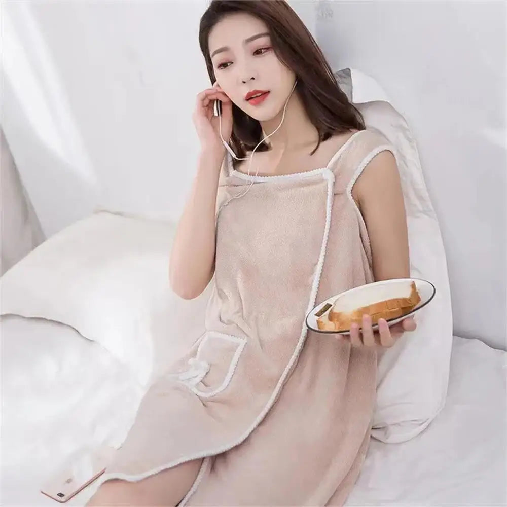 Women's Bathrobe Coral Velvet Bath Skirt Soft Absorbent Thickened with Edging Adult Women Chest Wrapped Wearable Bath Towel