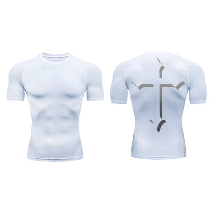 2025Cross Print Compression Shirt for Men Christian Sporty Quick Dry Tshirt Tees Tops Gym Workout Fitness Undershirts Baselayers