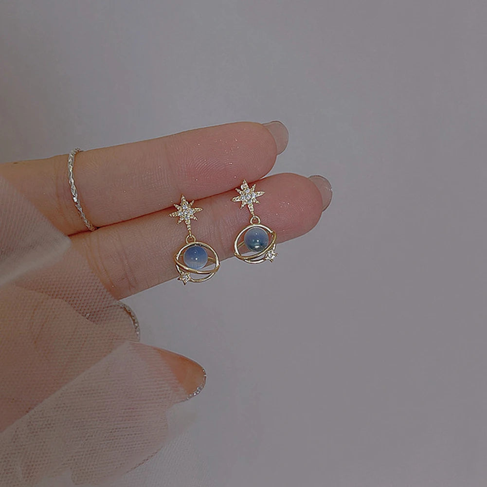 Fashion Cosmic Star River Earrings Blue Opal Niche Unique Planet Earrings Ear Studs Women Versatile Ear Jewelry
