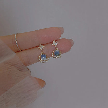 Fashion Cosmic Star River Earrings Blue Opal Niche Unique Planet Earrings Ear Studs Women Versatile Ear Jewelry