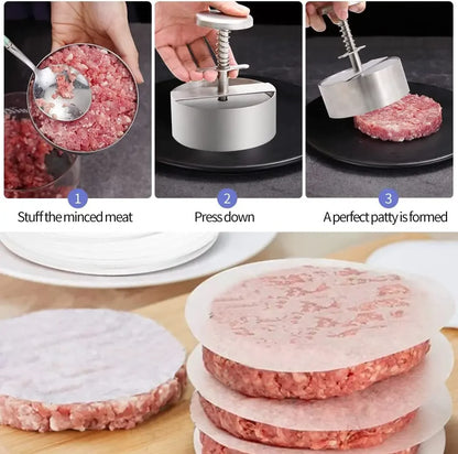 Hamburger Patty Maker Press 304 Stainless Steel Non-Stick Round Manual Rice Ball Mold Thickness Adjusted Kitchen Beef BBQ Tools