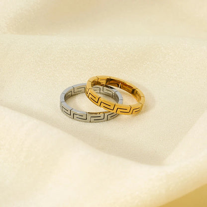 Korean Style Simple Geometric Lattice Stackable Rings 18K Gold Plated Stainless Steel Band Ring Waterproof Jewelry Gift