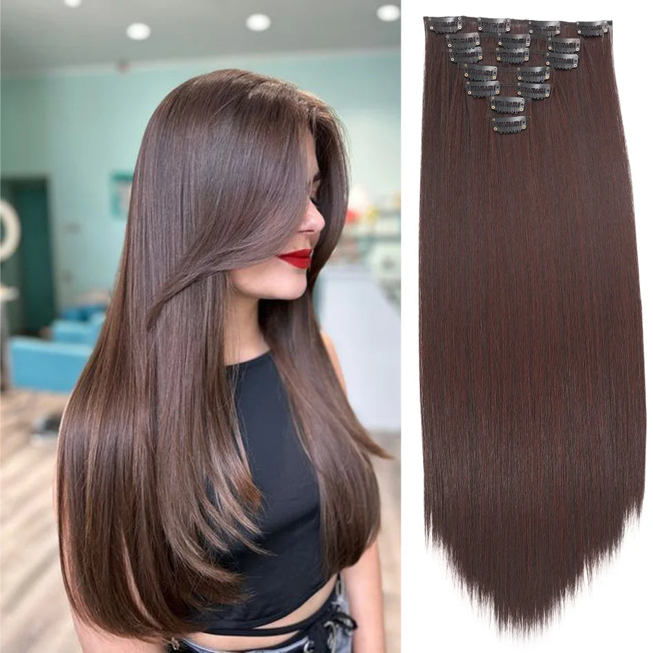 Synthetic 7 pieces/set, 22 inch straight hair extensions, hair clip extensions, clip extensions, Christmas Halloween extensions