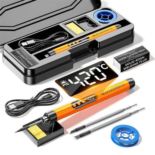 Saldatore USB con regolazione intelligente della temperatura, set di saldatore senza fili con luce di lavoro a LED