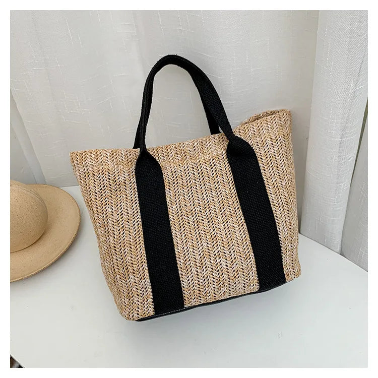 Summer Trend Straw Bags New Popular Hit Color Handbags for Women 2023 Designer Luxury Zipper Color Matching Tote Bag