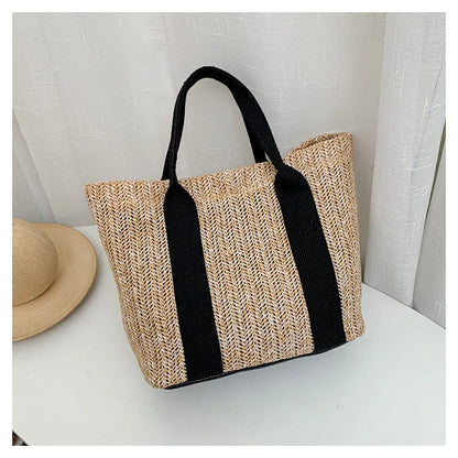 Summer Trend Straw Bags New Popular Hit Color Handbags for Women 2023 Designer Luxury Zipper Color Matching Tote Bag