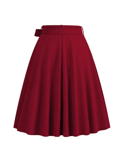 Women Summer Midi Long Skirt Solid Elegant Faldas High Waist A Line 50s Swing Skirts