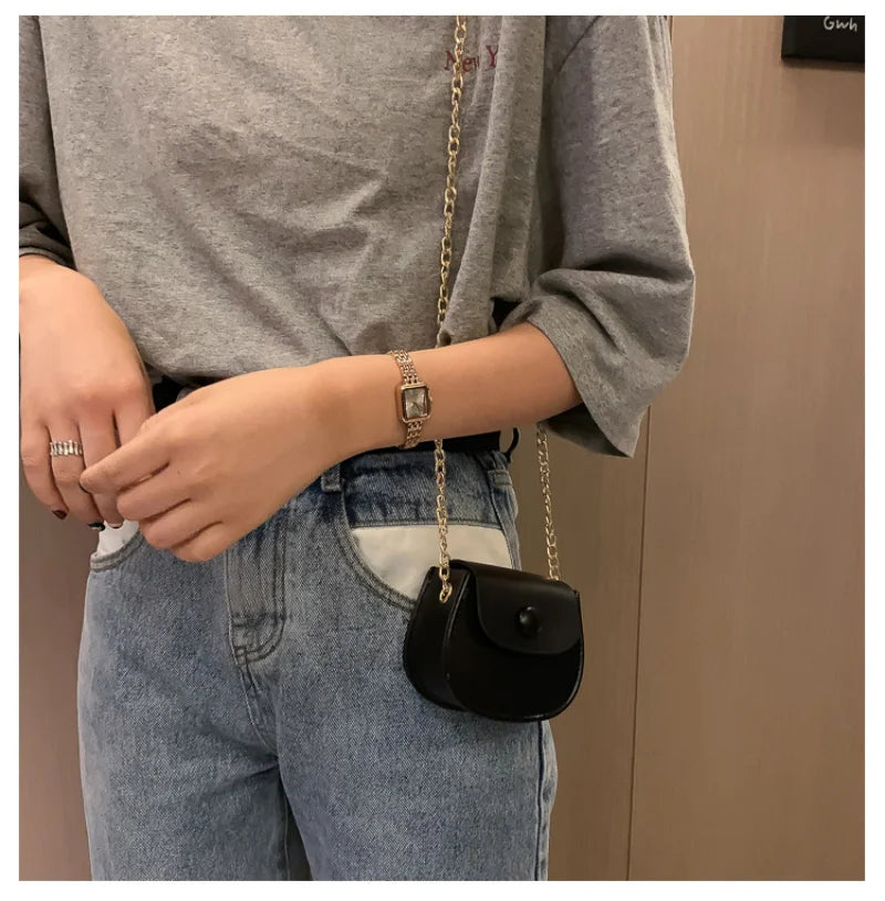 New Mini Shoulder Bag for Women Fashion Solid Color Chain Crossbody Bag Small Earphone Lipstick Storage Bag Handbags