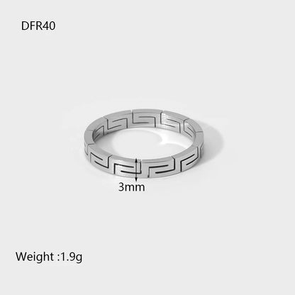 Korean Style Simple Geometric Lattice Stackable Rings 18K Gold Plated Stainless Steel Band Ring Waterproof Jewelry Gift