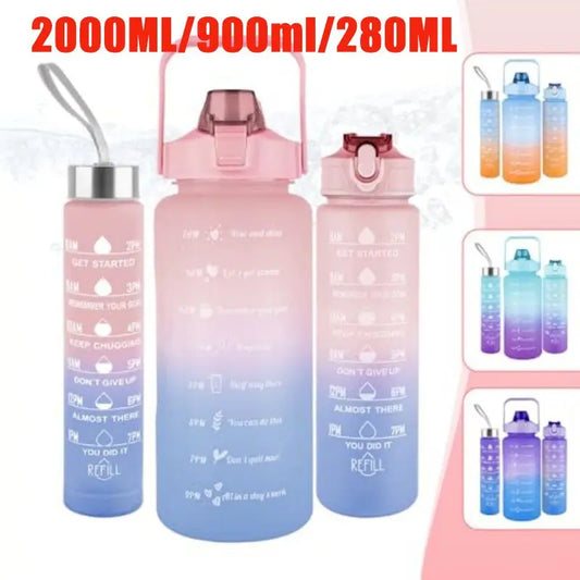 3PCS Sports Water Bottle for Running Drinking Bottle 2L Motivational with Time Marker Stickers Portable Reusable Plastic Cups