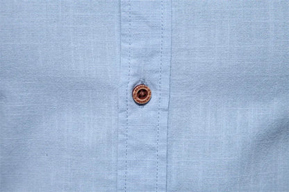 Spring and Summer New Fashion Business Shirt Men's Cotton and Linen Casual Day Fashion Solid Color Long-sleeved Shirt