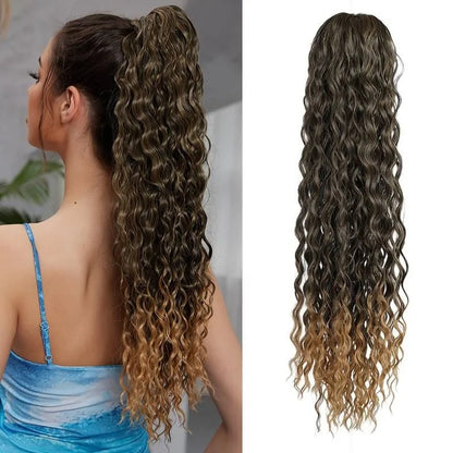 Synthetic Wig 24inch Long Curly Wave Drawstring Ponytail HairPieces Extension Heat Resistant Clip in For Women Girl