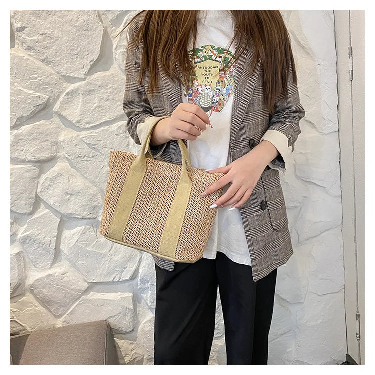 Summer Trend Straw Bags New Popular Hit Color Handbags for Women 2023 Designer Luxury Zipper Color Matching Tote Bag