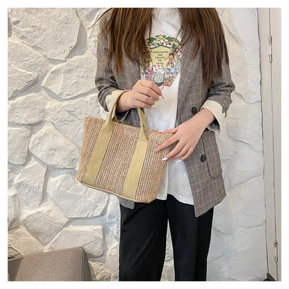 Summer Trend Straw Bags New Popular Hit Color Handbags for Women 2023 Designer Luxury Zipper Color Matching Tote Bag