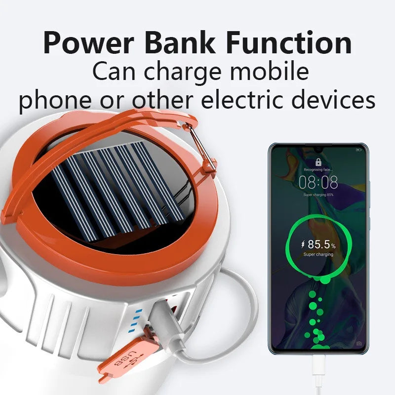 Solar Camping Light Portable Power Bank LED 6 Gears Rechargeable Remote Flashlight Outdoor BBQ Tents Hanging Emergency Lantern