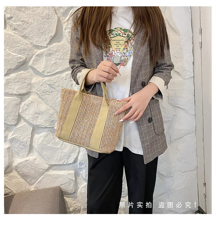 Summer Trend Straw Bags New Popular Hit Color Handbags for Women 2023 Designer Luxury Zipper Color Matching Tote Bag
