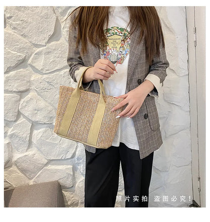 Summer Trend Straw Bags New Popular Hit Color Handbags for Women 2023 Designer Luxury Zipper Color Matching Tote Bag