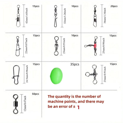 A box contains 200 fishing gear adapter kits, including barrel adapters and connectors, fishing beads