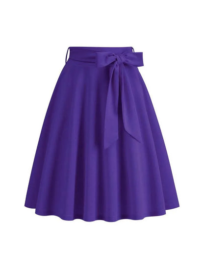 Women Summer Midi Long Skirt Solid Elegant Faldas High Waist A Line 50s Swing Skirts