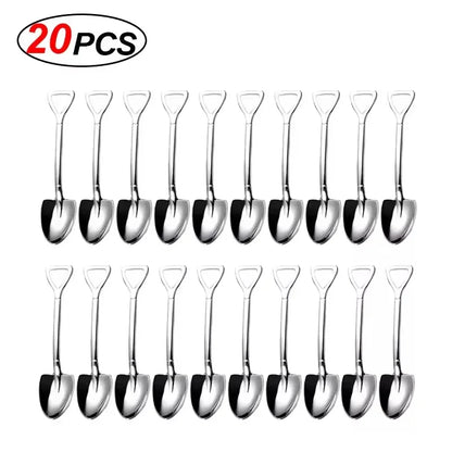 20/2x Stainless Steel Shovel Spoons Gold Silver Mini Coffee Teaspoon Fruit Ice Cream Dessert Spoon Scoops Kitchen Tableware Set