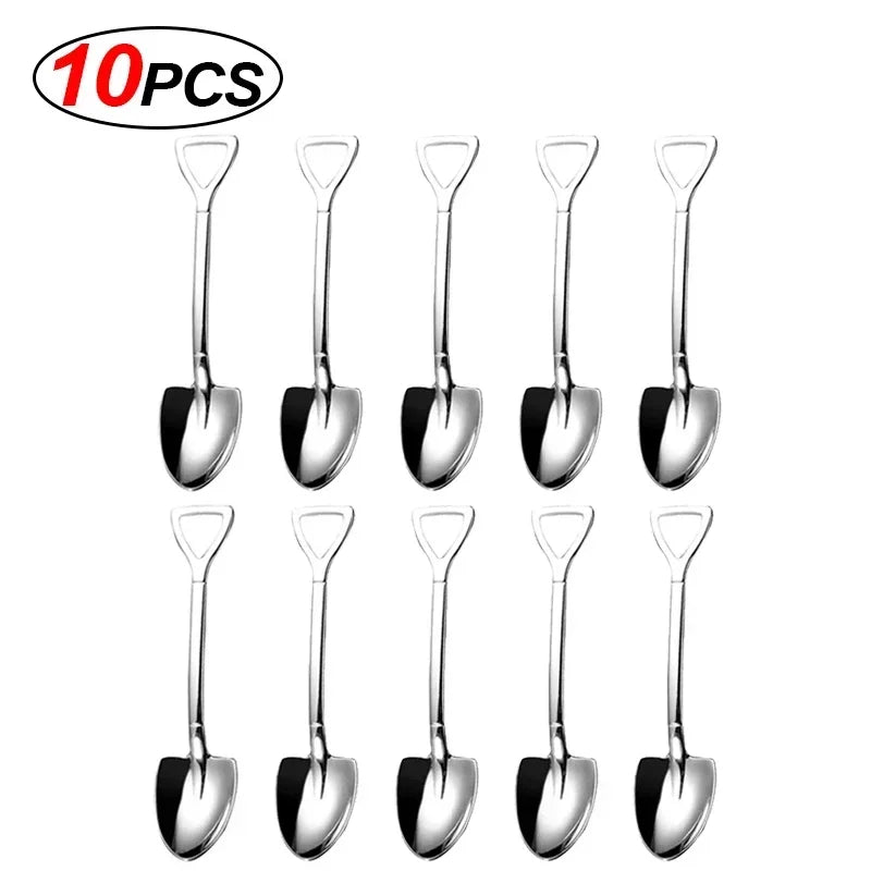 20/2x Stainless Steel Shovel Spoons Gold Silver Mini Coffee Teaspoon Fruit Ice Cream Dessert Spoon Scoops Kitchen Tableware Set