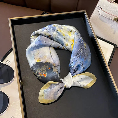 Hot Sale 2025 Brand 100% Silk Scarf Women Neck Hair Foulard Square Headband Hijab Print Poncho Scarves Bandana Fashion 53cm