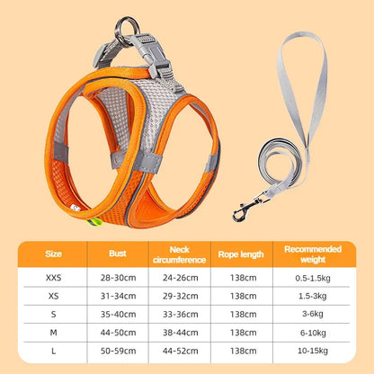 Summer Mesh Safety Vest and Leash Set for Small Dogs Dog Accessories Adjustable Puppy and Cats Harness Pet Supplies Collar Pets