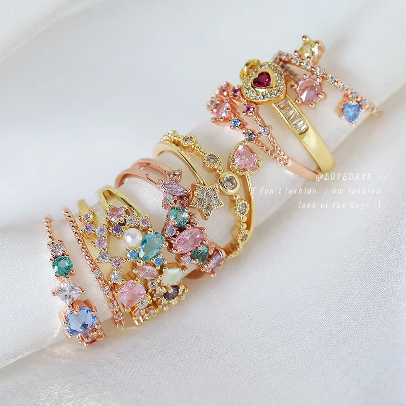New Arrival Elegant and Luxurious Colored Zircon Inlaid Ring Fashion-forward Women Stylish Open Finger Ring with Colorful Zircon