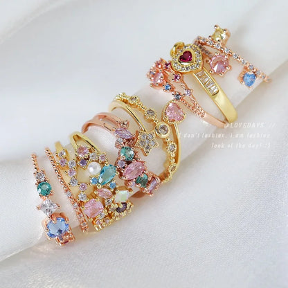 New Arrival Elegant and Luxurious Colored Zircon Inlaid Ring Fashion-forward Women Stylish Open Finger Ring with Colorful Zircon