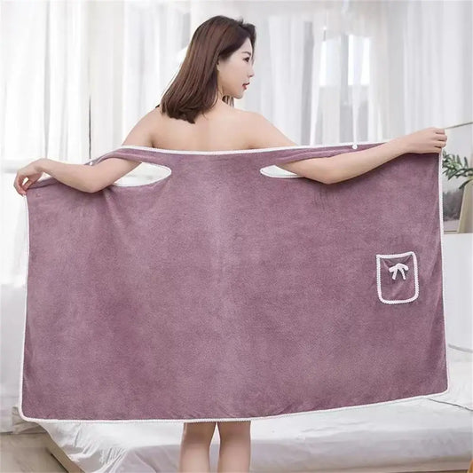 Women's Bathrobe Coral Velvet Bath Skirt Soft Absorbent Thickened with Edging Adult Women Chest Wrapped Wearable Bath Towel
