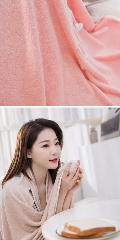 2024 Coral Velvet Bath Skirt Soft Absorbent Thickened with Edging Adult Women Chest Wrapped Wearable Bath Towel