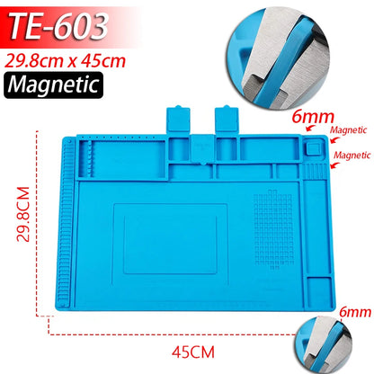 Soldering Station Mat Silicone Work Mat Heat Resistant 932°F Anti-Static Magnetic Mat for Electronic Phone Laptop Watch Repair