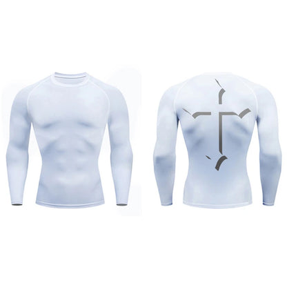 2025Cross Print Compression Shirt for Men Christian Sporty Quick Dry Tshirt Tees Tops Gym Workout Fitness Undershirts Baselayers