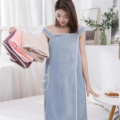 Women's Bathrobe Coral Velvet Bath Skirt Soft Absorbent Thickened with Edging Adult Women Chest Wrapped Wearable Bath Towel